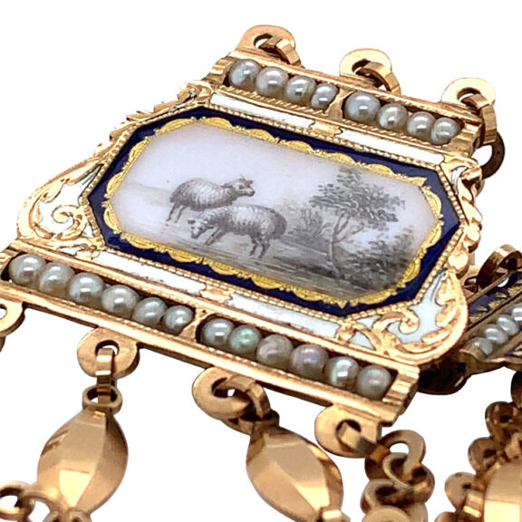 French gold decorated verge watch with chatelaine Circa 1800 French gold decorated verge watch with chatelaine Circa 1800