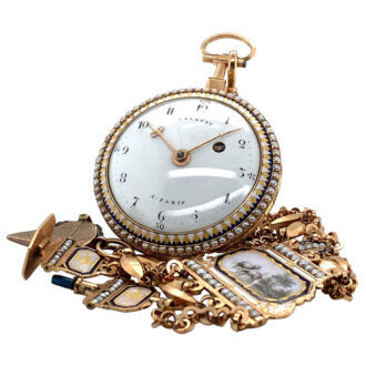 French gold decorated verge watch with chatelaine Circa 1800 French gold decorated verge watch with chatelaine Circa 1800