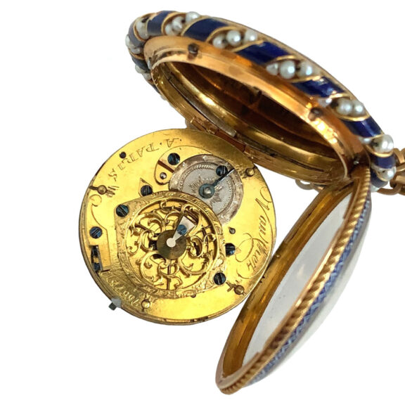 French 18K gold and enamel verge watch with chatelaine Circa 1780 French 18K gold and enamel verge watch with chatelaine Circa 1780