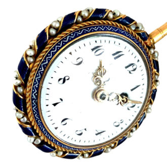 French 18K gold and enamel verge watch with chatelaine Circa 1780