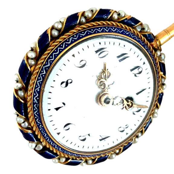 French 18K gold and enamel verge watch with chatelaine Circa 1780 French 18K gold and enamel verge watch with chatelaine Circa 1780