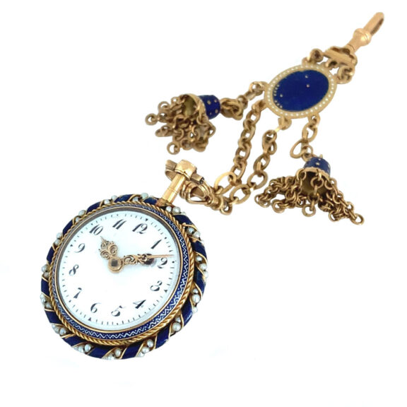 French 18K gold and enamel verge watch with chatelaine Circa 1780 French 18K gold and enamel verge watch with chatelaine Circa 1780