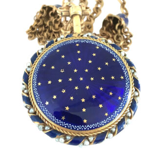 French 18K gold and enamel verge watch with chatelaine Circa 1780