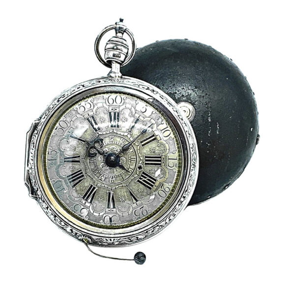 English silver pair-cased repeating coach clock with alarm Circa 1730 English silver pair-cased repeating coach clock with alarm Circa 1730
