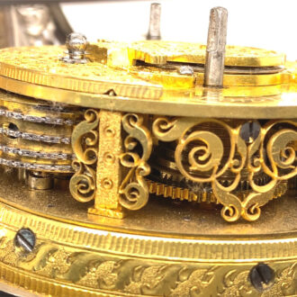 English silver pair-cased repeating coach clock with alarm Circa 1730