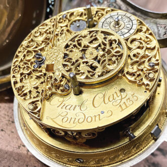 English silver pair-cased repeating coach clock with alarm Circa 1730