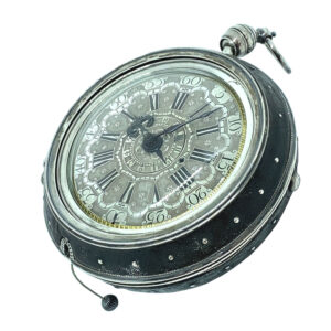 English silver pair cased repeating coach clock with alarm Circa 1730