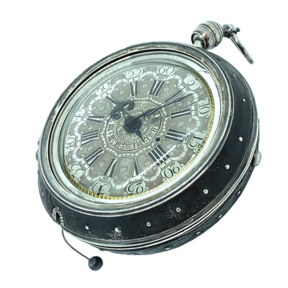 English silver pair cased repeating coach clock with alarm Circa 1730