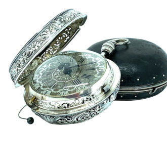 English silver pair-cased repeating coach clock with alarm Circa 1730