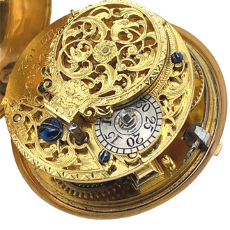 English 18K gold triple-cased repoussé verge watch Circa 1760