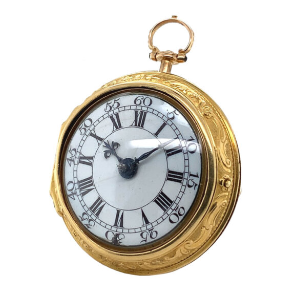 English 18K gold triple-cased repoussé verge watch Circa 1760 English 18K gold triple-cased repoussé verge watch Circa 1760