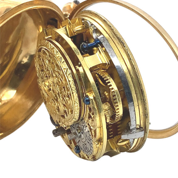 English 18K gold triple-cased repoussé verge watch Circa 1760 English 18K gold triple-cased repoussé verge watch Circa 1760