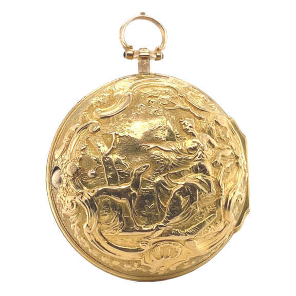 English 18K gold triple-cased repoussé verge watch Circa 1760 English 18K gold triple-cased repoussé verge watch Circa 1760