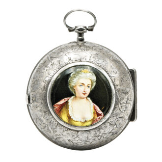 English silver and enamel verge watch with mock pendulum Circa 1710