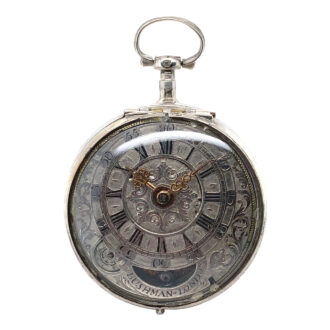 English silver and enamel verge watch with mock pendulum Circa 1710
