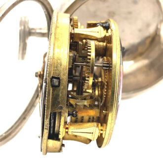 English silver and enamel verge watch with mock pendulum Circa 1710