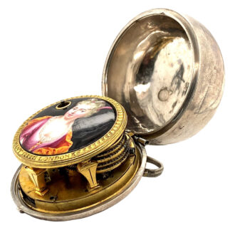 English silver and enamel verge watch with mock pendulum Circa 1710