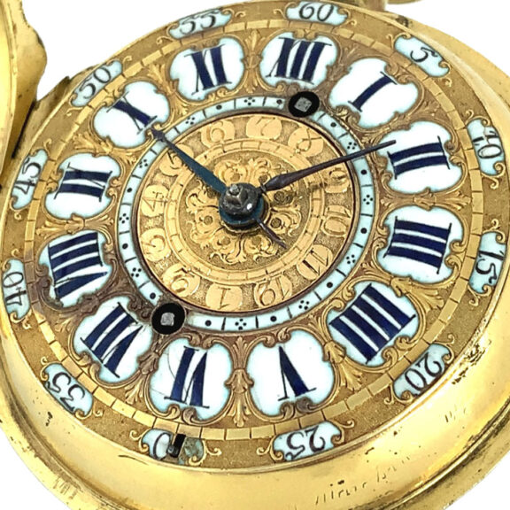 French gilt repeating verge oignon watch with alarm Circa 1700 French gilt repeating verge oignon watch with alarm Circa 1700