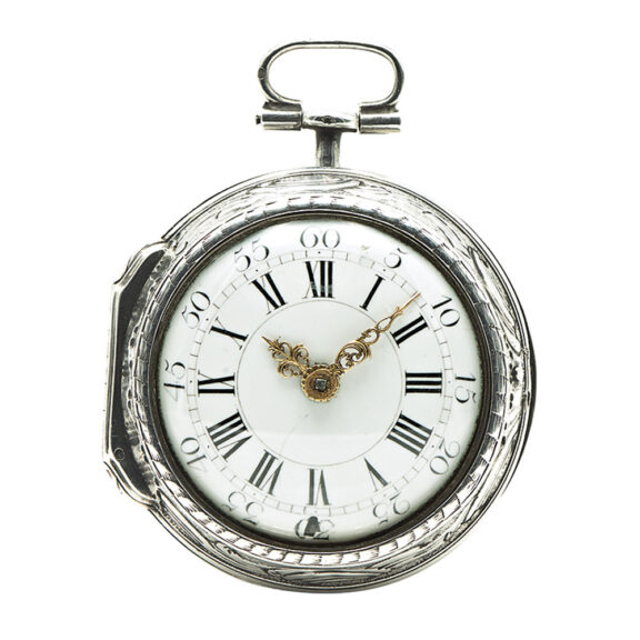 Rare Italian silver pair-cased repoussé verge watch Circa 1750