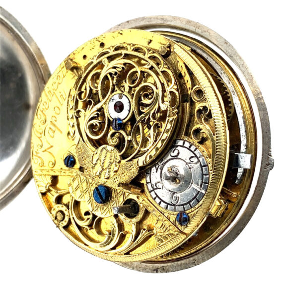Rare Italian silver pair-cased repoussé verge watch Circa 1750 Rare Italian silver pair-cased repoussé verge watch Circa 1750