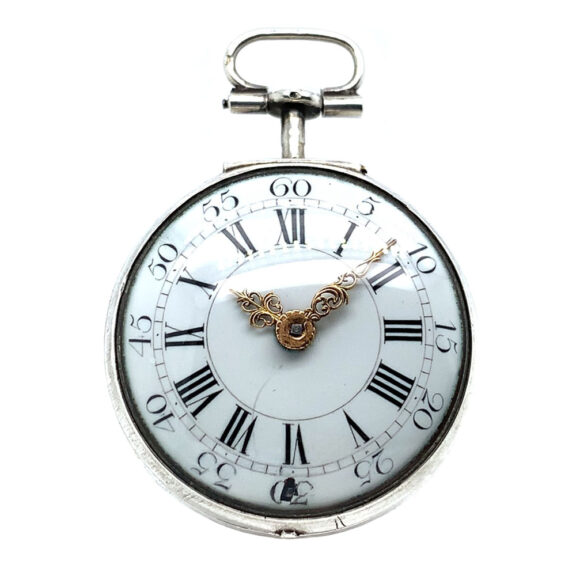 Rare Italian silver pair-cased repoussé verge watch Circa 1750 Rare Italian silver pair-cased repoussé verge watch Circa 1750
