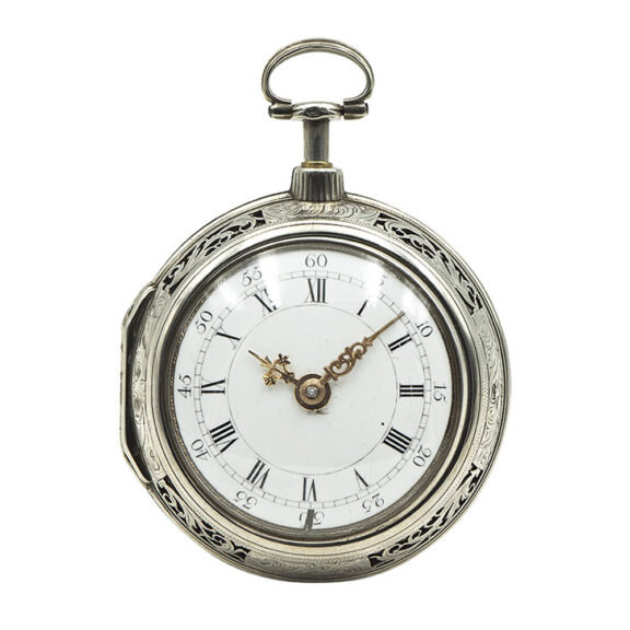 Rare English silver pair-cased repeating verge watch Circa 1740