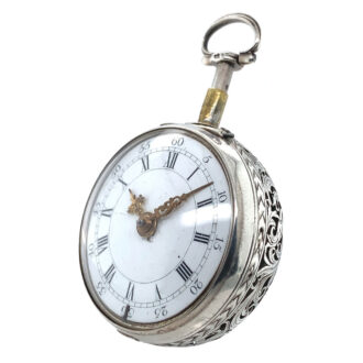 Rare English silver pair-cased repeating verge watch Circa 1740