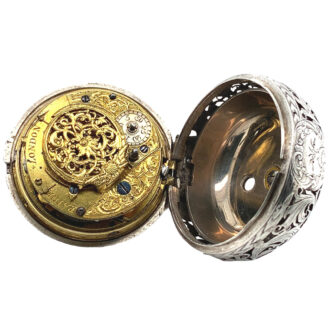Rare English silver pair-cased repeating verge watch Circa 1740