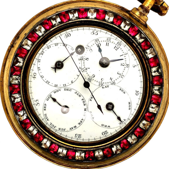 English verge with full calendar and stoppable centre seconds Circa 1790 English verge with full calendar and stoppable centre seconds Circa 1790