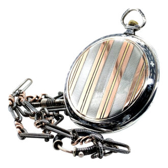 Elegant silver niëllo Art Deco dress watch with chain Circa 1935