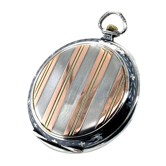 Elegant silver niëllo Art Deco dress watch with chain Circa 1935 Elegant silver niëllo Art Deco dress watch with chain Circa 1935