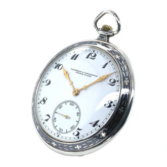 Elegant silver niëllo Art Deco dress watch with chain Circa 1935