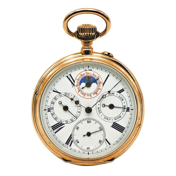 Swiss 18K rose gold cylinder watch with full calendar Circa 1900