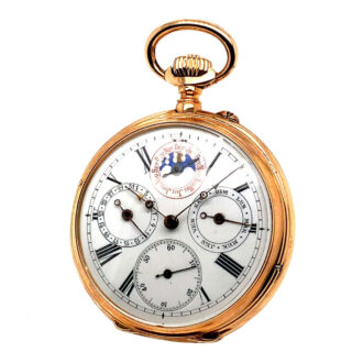 Swiss 18K rose gold cylinder watch with full calendar Circa 1900