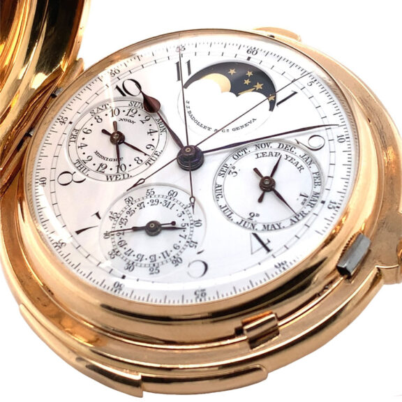 Impressive Swiss gold complicated hunting cased watch Circa 1890 Impressive Swiss gold complicated hunting cased watch Circa 1890