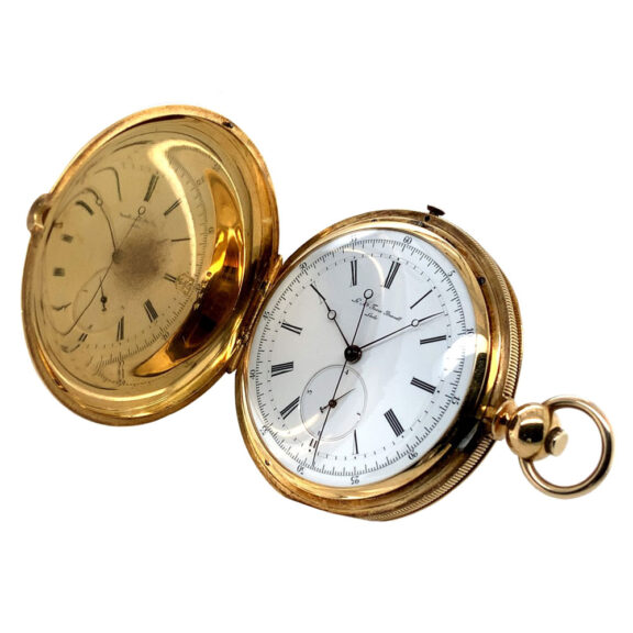Extraordinary Swiss 18K gold hunting cased lever watch Circa 1885 Extraordinary Swiss 18K gold hunting cased lever watch Circa 1885