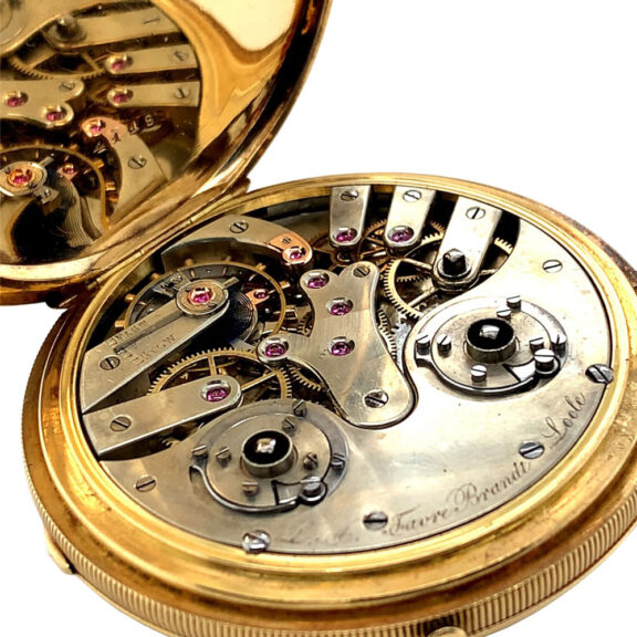 Extraordinary Swiss 18K gold hunting cased lever watch Circa 1885 Extraordinary Swiss 18K gold hunting cased lever watch Circa 1885