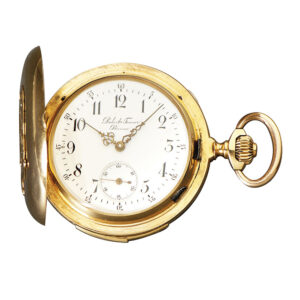 Swiss gold hunting cased minute repeating lever Circa 1897