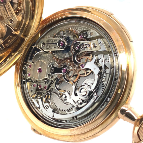 Swiss rose gold minute repeating chronograph with chain Circa 1890 Swiss rose gold minute repeating chronograph with chain Circa 1890