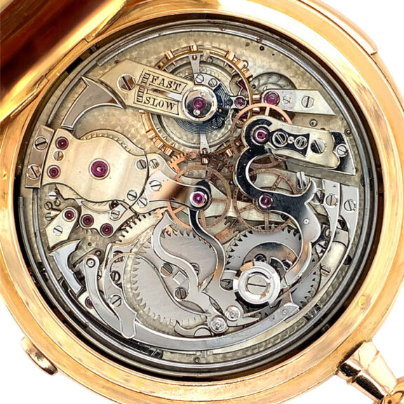 Swiss rose gold minute repeating chronograph with chain Circa 1890 Swiss rose gold minute repeating chronograph with chain Circa 1890