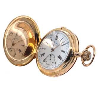 Swiss rose gold minute repeating chronograph with chain Circa 1890 Swiss rose gold minute repeating chronograph with chain Circa 1890