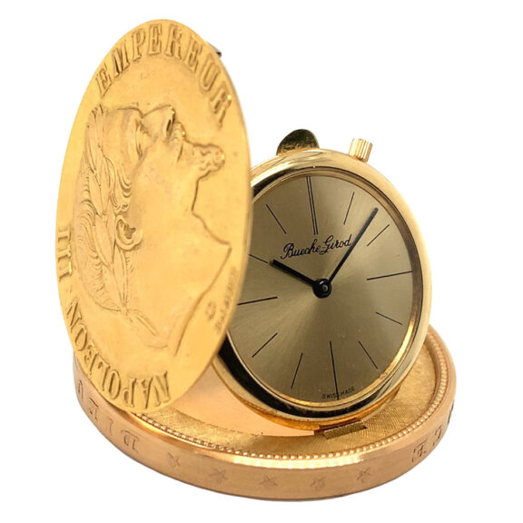 Unusual French 18K gold Napoleon III 100 Francs coin watch Circa 1985 Unusual French 18K gold Napoleon III 100 Francs coin watch Circa 1985