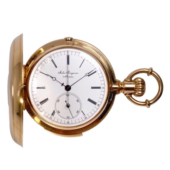 Danish/Swiss gold half-hunting cased lever chronograph Circa 1887 Danish/Swiss gold half-hunting cased lever chronograph Circa 1887