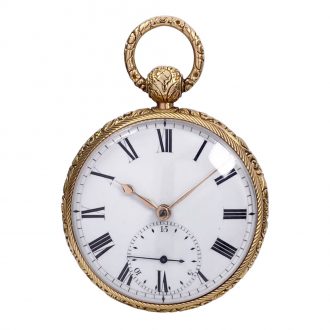 English 18K gold open faced lever pocket watch Circa 1820