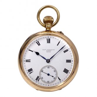 Fine English 18K gold open faced lever pocket watch Circa 1910