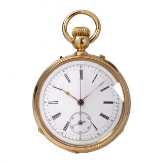 Fine French 18K gold open faced lever chronograph Circa 1865