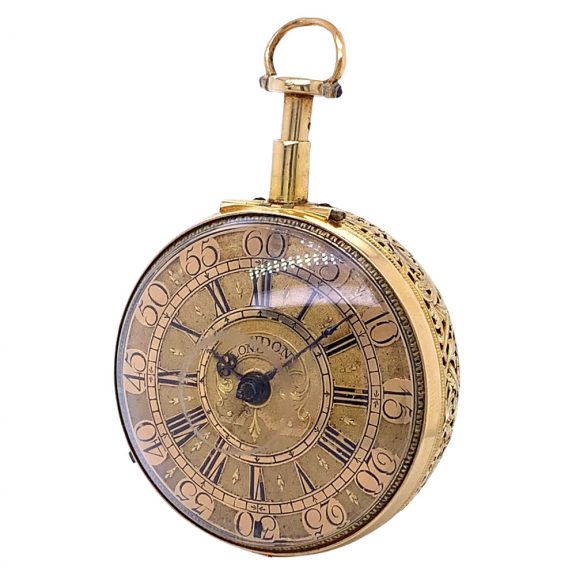 English gold pair-cased quarter repeating verge watch Circa 1696 English gold pair-cased quarter repeating verge watch Circa 1696