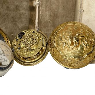 English gold pair-cased quarter repeating verge watch Circa 1696