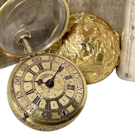 English gold pair-cased quarter repeating verge watch Circa 1696 English gold pair-cased quarter repeating verge watch Circa 1696