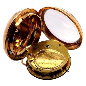 French 18K rose gold open faced cylinder watch Circa 1800